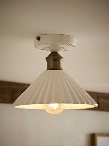 Brushed Brass Ribbed Ceramic Semi Flush Ceiling Light