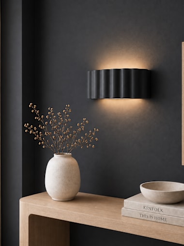 Dark Navy Ribbed Ceramic Flush Wall Light