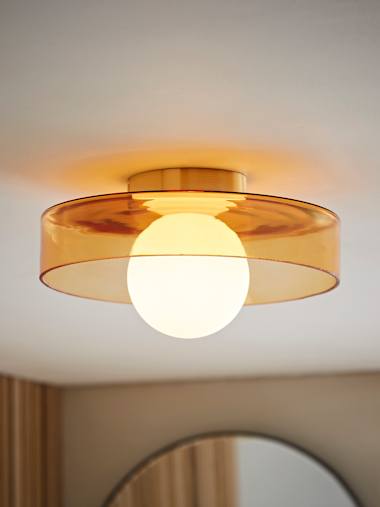 Newbury IP44 Amber Glass Flush Ceiling Light