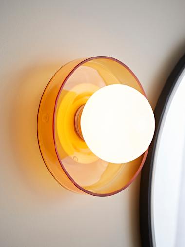 Newbury IP44 Amber Glass Flush Wall Light