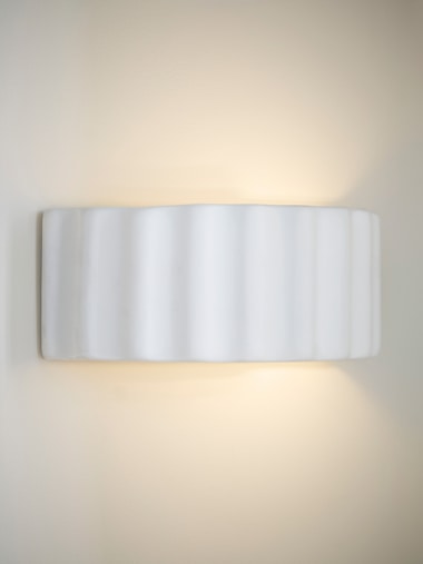 White Ribbed Ceramic Flush Wall Light
