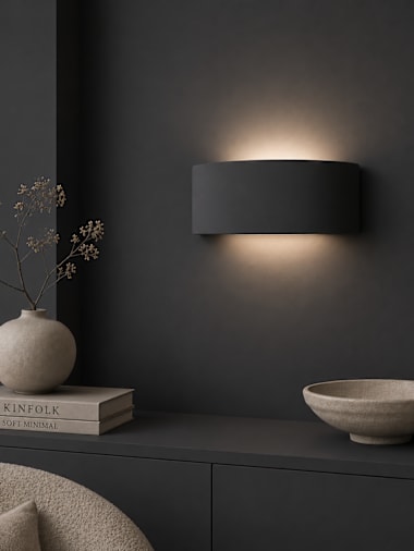 Dark Navy Curved Ceramic Flush Wall Light