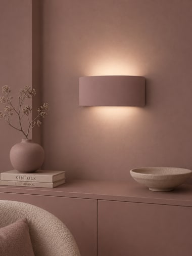 Muted Pink Curved Ceramic Flush Wall Light