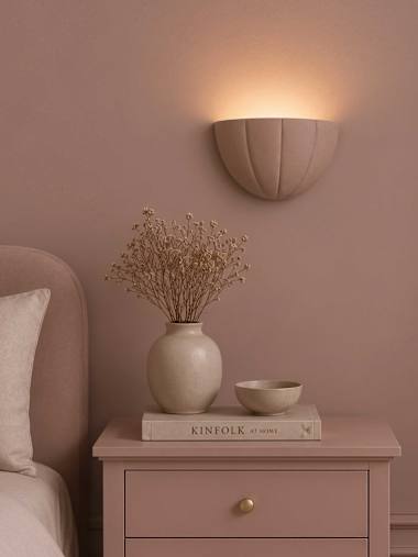 Muted Pink Scallop Ceramic Flush Wall Light
