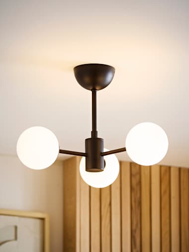 Matte Black 3 Arm Frosted Globe Ceiling Light