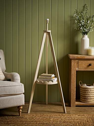 Cream Scallop Shelf Tripod Floor Lamp Base