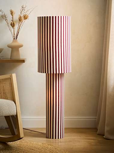 Burgundy Pinstripe Fabric Midi Floor Lamp