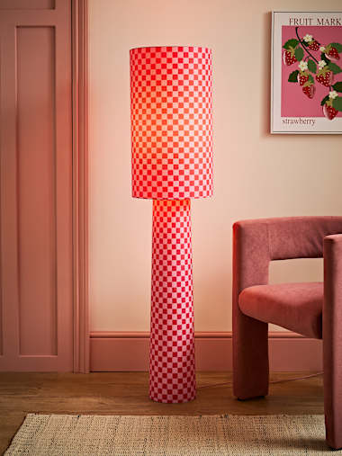 Pink Checkerboard Fabric Midi Floor Lamp