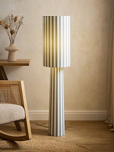 Green Stripe Fabric Midi Floor Lamp