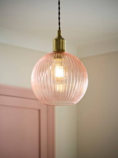 Pink Ribbed Glass Globe Shade