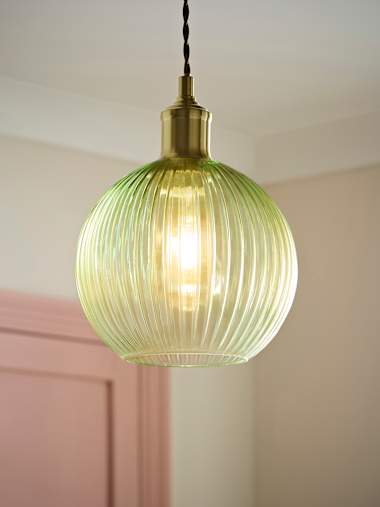 Green Ribbed Glass Globe Shade