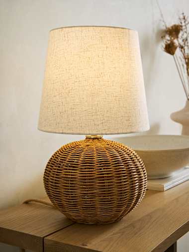 Natural Wicker and Linen Table Lamp