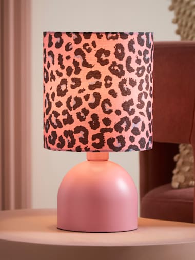 Pink Dome Table Lamp with Leopard Shade