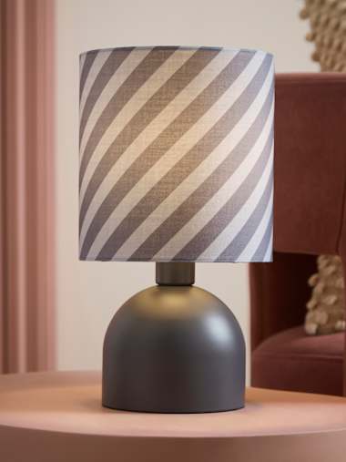 Grey Dome Table Lamp with Striped Shade