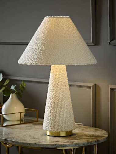 Cream Boucle Conical Table Lamp