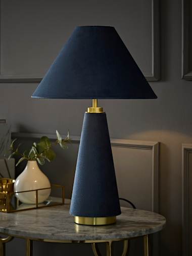 Denim Blue Velvet Conical Table Lamp