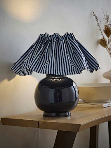 Navy Ceramic Table Lamp with Pinstripe Skirt Shade