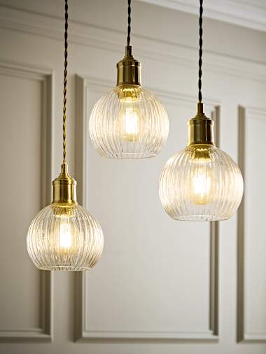 Set of 3 Clear Ribbed Glass Easy Fit Shades