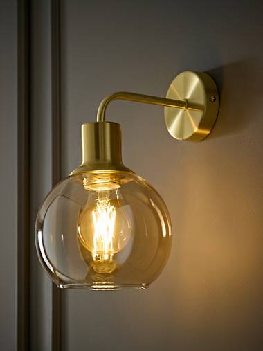 Brushed Gold and Amber Glass Globe Wall Light