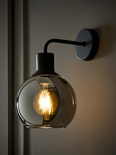 Matte Black and Smoked Glass Globe Wall Light