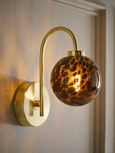 Brushed Gold Leopard Confetti Glass Semi Flush Wall Light