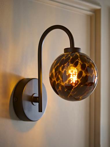 Black Leopard Confetti Glass Semi Flush Wall Light
