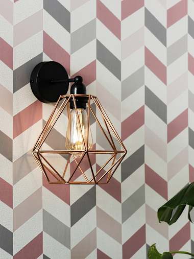 Cambourne Black Industrial Wall Light with a Copper Cage Shade