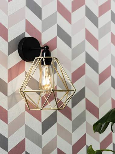 Cambourne Black Industrial Wall Light with a Gold Cage Shade