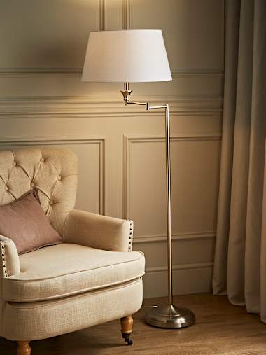 Sinatra Brushed Chrome Floor Lamp with White Shade