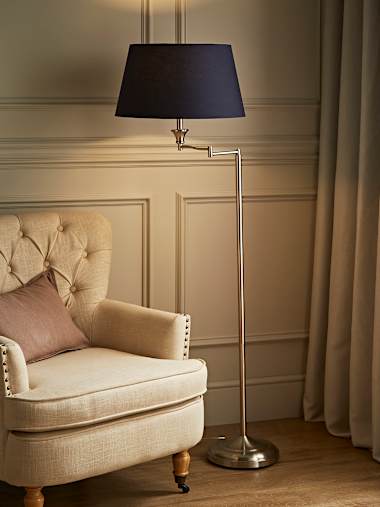 Sinatra Brushed Chrome Floor Lamp with Navy Shade