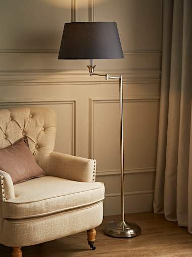 Sinatra Brushed Chrome Floor Lamp with Grey Shade