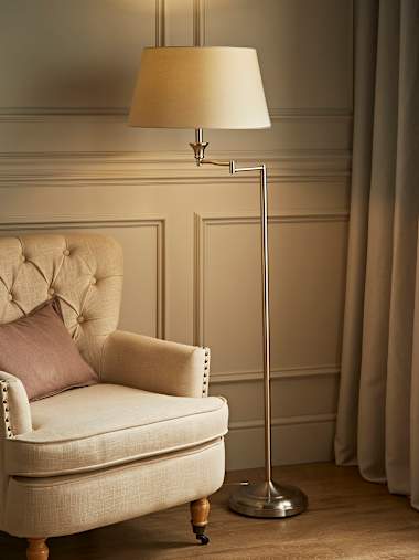 Sinatra Brushed Chrome Floor Lamp with Beige Shade