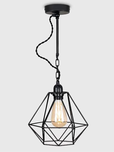 Huber Industrial Ceiling Light with Black Cage Shade