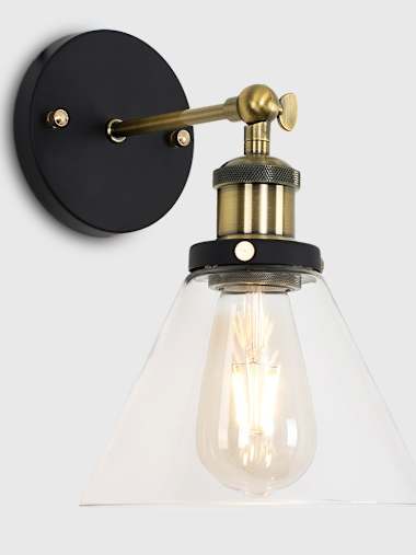 Pair of Industrial Wall Lights with Glass Shades