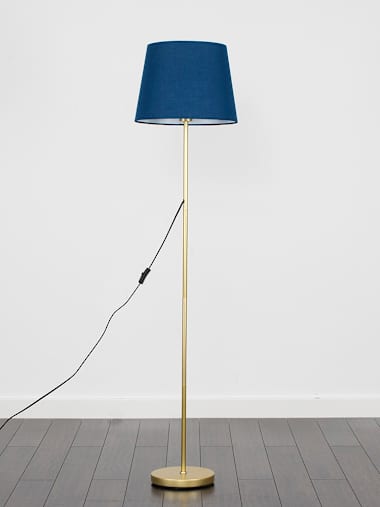 Gold Floor Lamp with Navy Blue Shade