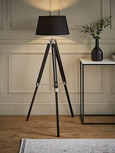 Clipper Black and Chrome Tripod Floor Lamp with Black Shade