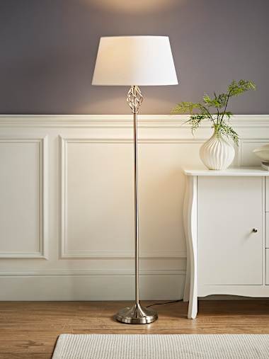 Brushed Chrome Floor Lamp with White Shade