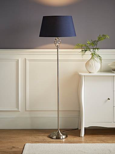 Brushed Chrome Floor Lamp with Navy Blue Shade