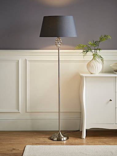 Memphis Brushed Chrome Floor Lamp with Grey Shade