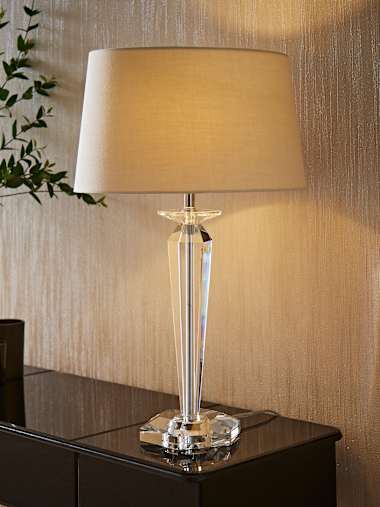 K9 Crystal Table Lamp with Beige Shade