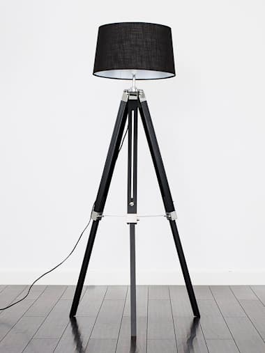 Black Tripod Floor Lamp with Black Shade