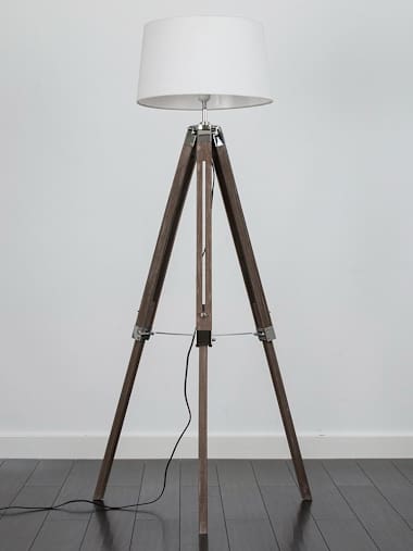 Light Wood Tripod Floor Lamp with White Shade