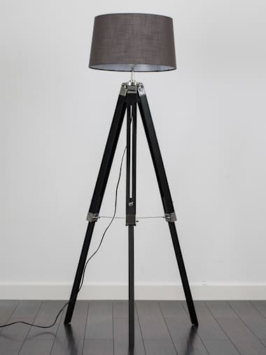 Black Tripod Floor Lamp with Dark Grey Shade