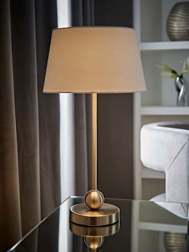 Theydon Brushed Chrome Table Lamp with White Tapered Shade