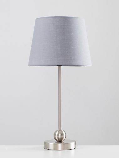 Brushed Chrome Table Lamp with Grey Tapered Shade