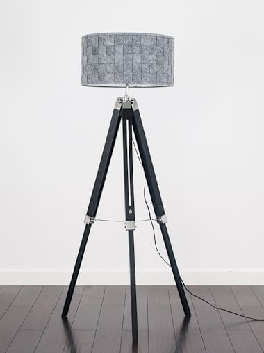 Black and Chrome Tripod Floor Lamp with XL Grey Shade