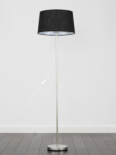 Brushed Chrome Floor Lamp with Black Drum Shade