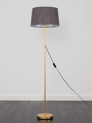 Brushed Gold Floor Lamp with Dark Grey Drum Shade