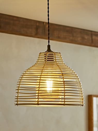 Pair of Cream Lobster Pot Basket Weave Ceiling Lamp Shades