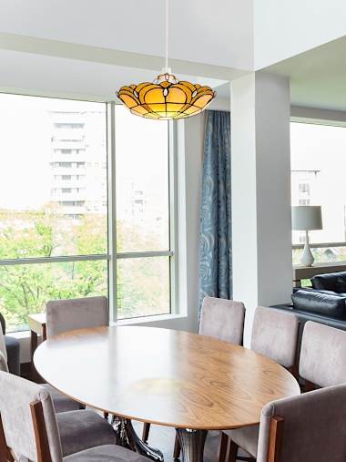 Pair of Amber and Cream Glass Pendant Ceiling Shades
